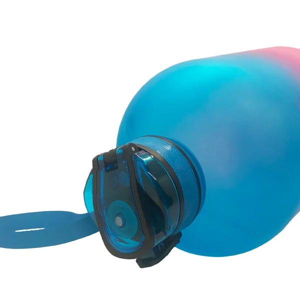Water bottle with the cap open, showing the internal chamber and wide opening