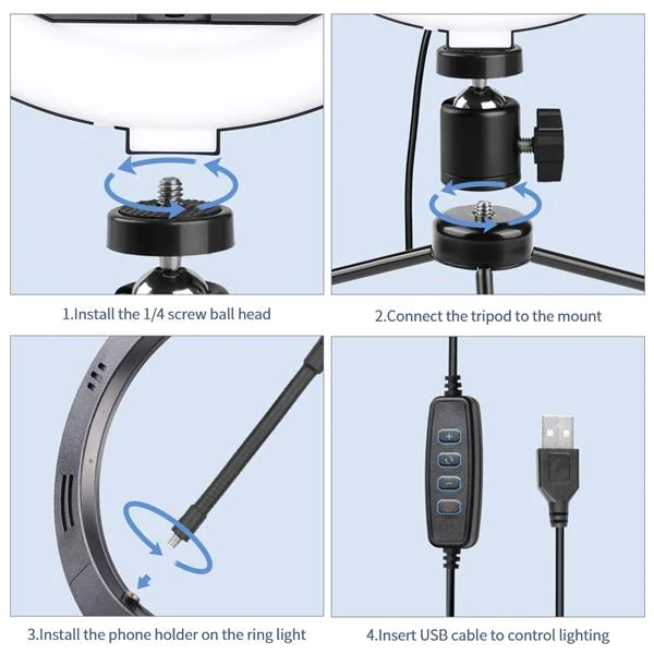 Ring light with power cable connected to a laptop USB port