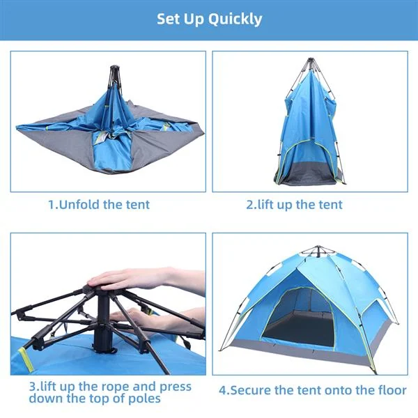 Tent set up in a grassy outdoor area with a person standing nearby