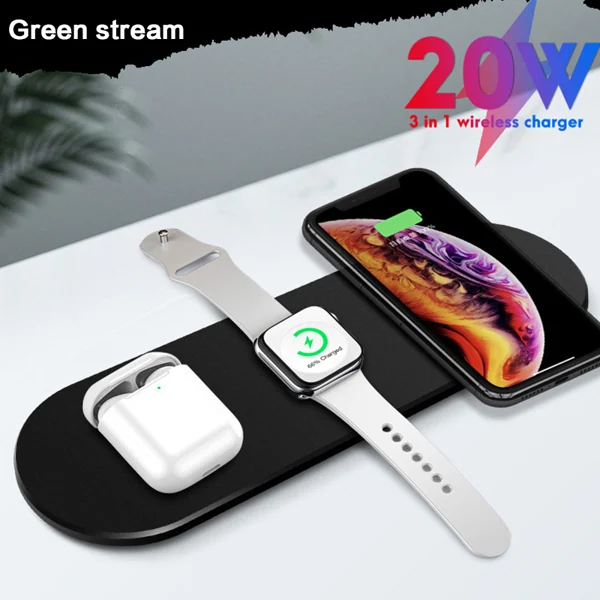 Charging mat next to a power adapter and USB cable, ready for use
