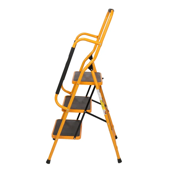 Rubber-wrapped handle and plastic pedals of the step stool