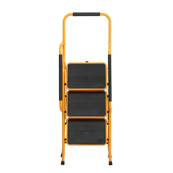 Side view of the ladder showing the three steps and handrail installation points