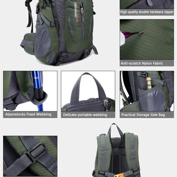 Top handle and compression straps fully extended for load stabilisation