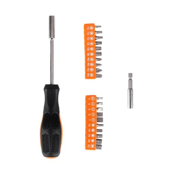 Tool kit inside the orange case with all tools in place