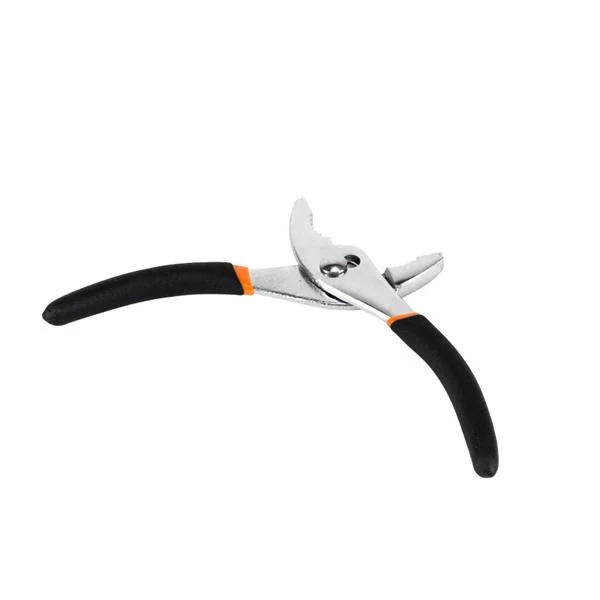 Slip joint pliers with black and orange handles shown on a plain white background