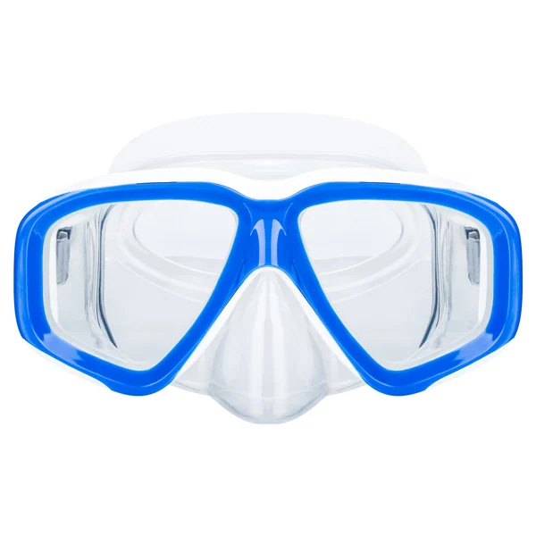 Packaged set of adult diving goggles with nasal mask, ready for retail or promotional use