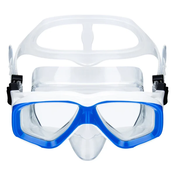 Goggles placed on a flat surface with the lens facing up, highlighting the 70mm height
