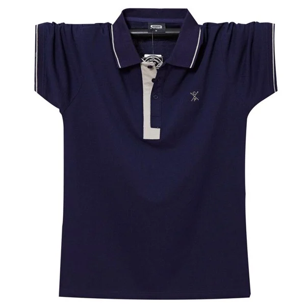 Model wearing the polo shirt in a casual outdoor setting