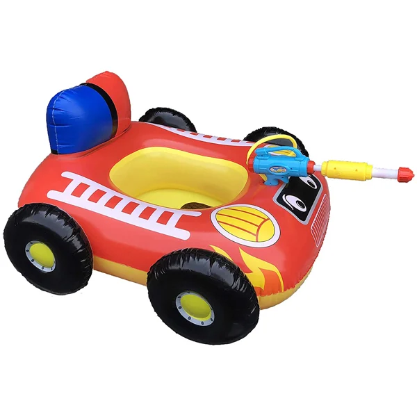 Side view of the inflatable car float showing the headrest and seat design