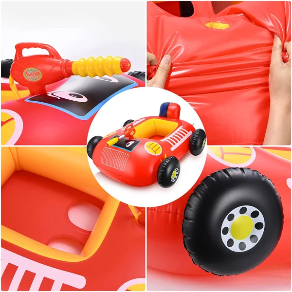 car-shaped float with water gun and OPP bag laid out for packing reference