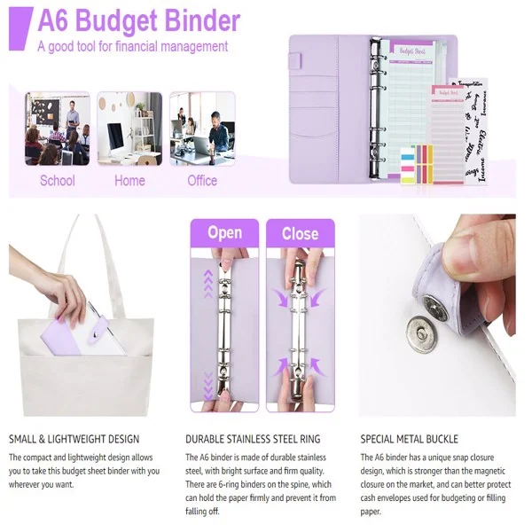 Side view of the binder showing the slim profile and transparent pockets