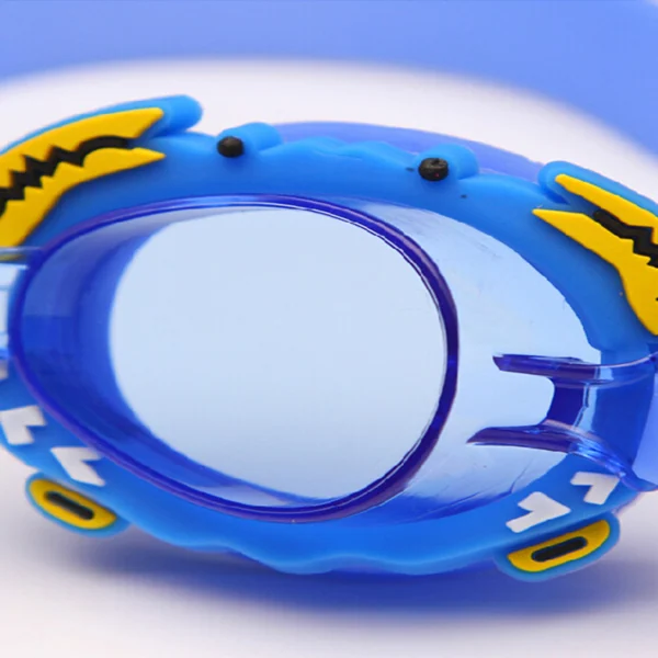Swimming cap, nose clip earplugs, and goggles laid out in a set with the swimming bag