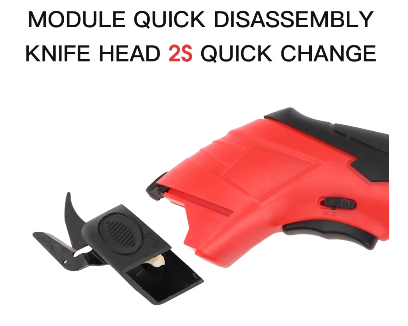 Side view of the electric scissors showing the handle and blade mechanism