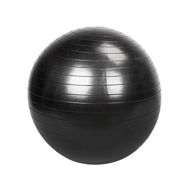 Black thickened anti-burst yoga ball with ribbed surface shown against a plain white background