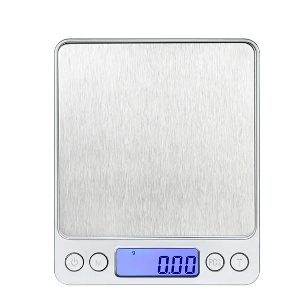 Scale being held in a hand, demonstrating portability and size