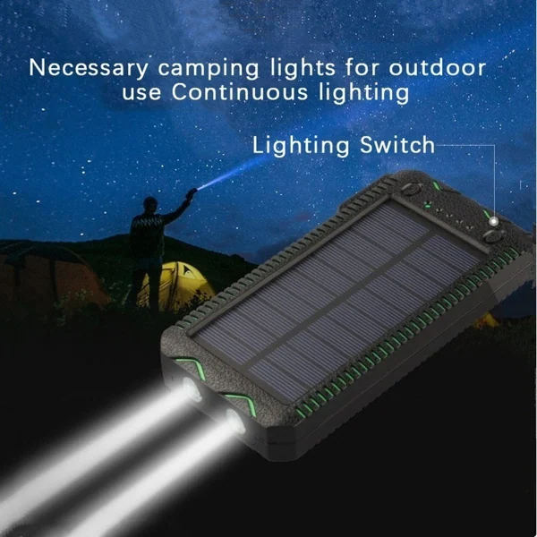 Power bank placed on a backpack during a mountain climbing trip