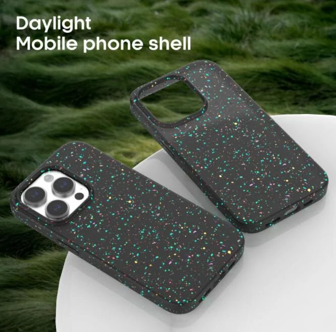 Phone case placed on a desk with a smartphone inside, showing full fit and design