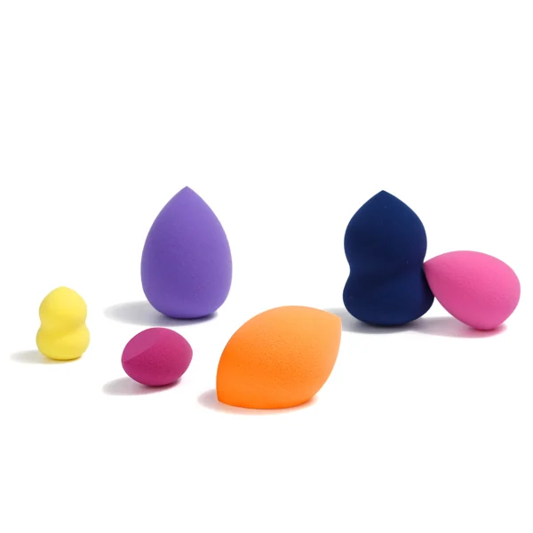 Makeup sponge set inside a branded retail box