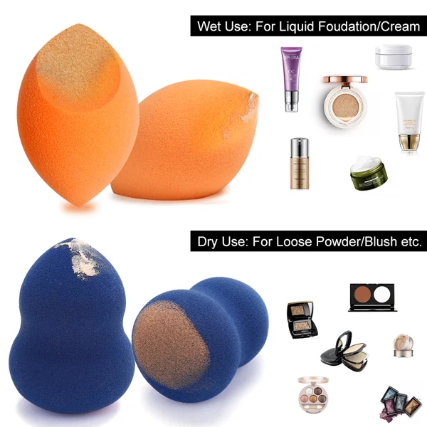 Sponge set displayed with a bottle of BB cream and a brush
