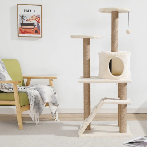 Scratchboard doubling as a climbing ramp on the cat tree