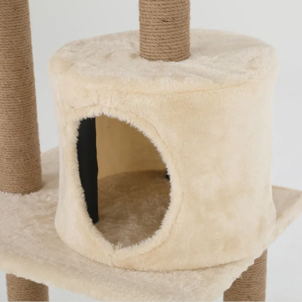 multi-level cat tree flat with scratching post, ladder, plush toy, product photo 9