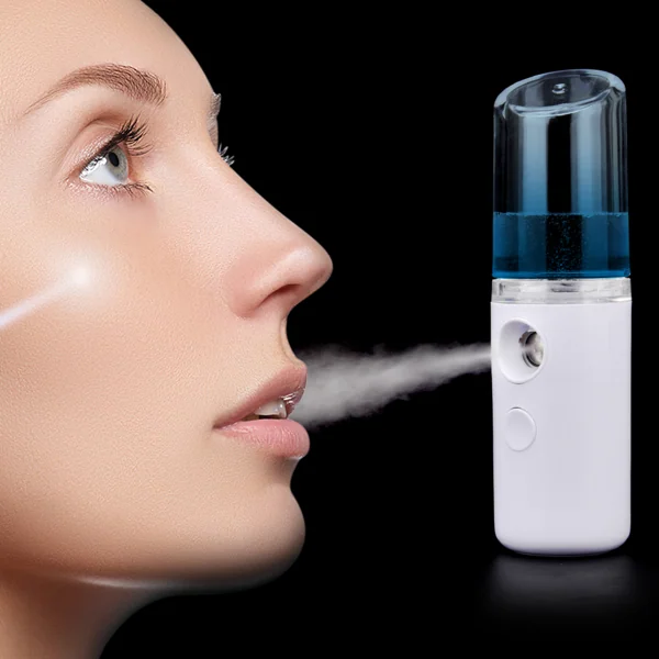 Front view of the facial mister with a smooth plastic surface and logo area