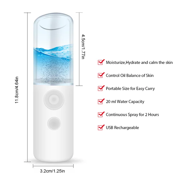 Side view of the compact facial mister with USB charging port visible
