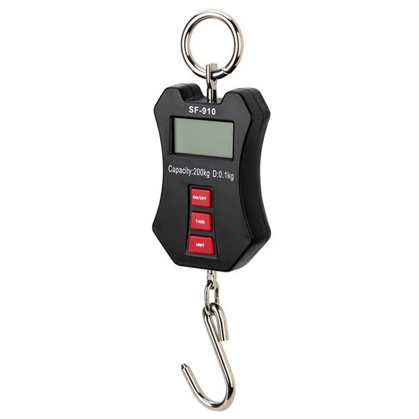 Side view of the crane scale showing the plastic housing and battery compartment