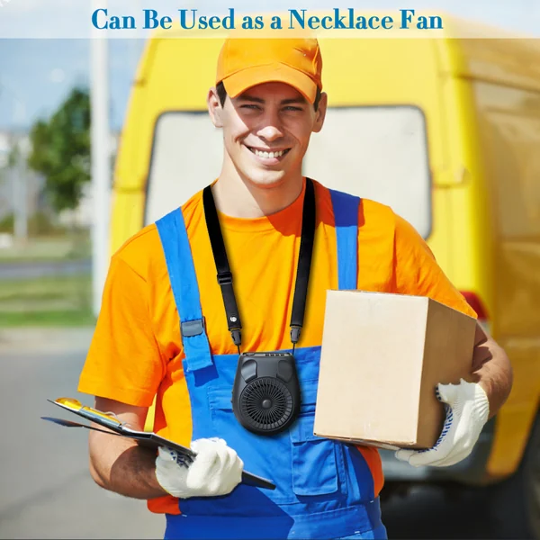 Fan in use during a hiking trip, cooling the user in direct sunlight