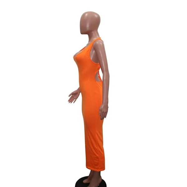 Multiple sizes of the sleeveless backless robe dress laid out flat for size comparison