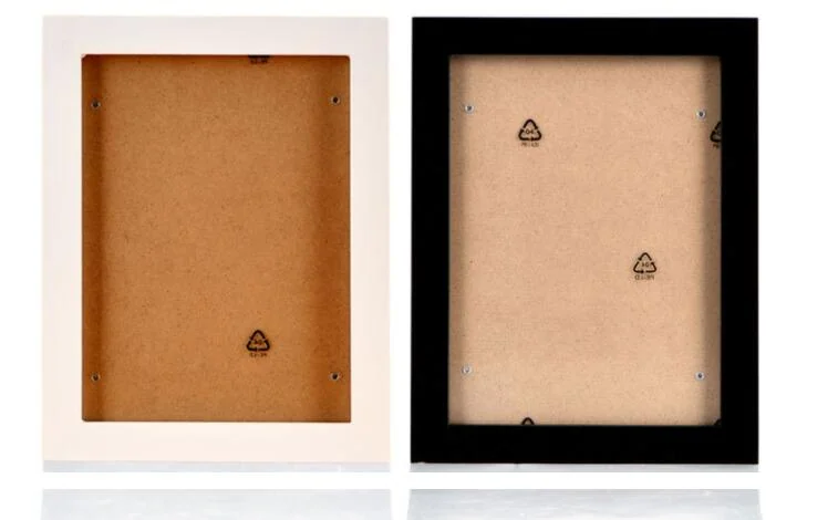 White solid wood photo frame with a brown wooden frame edge, showing the natural grain