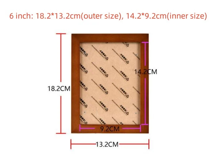 Multiple sizes of solid wood photo frames laid out side by side: 5 inch, 6 inch, 7 inch, 8 inch, 10 inch, A4, A3