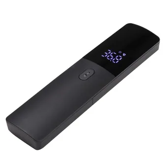 Black non-contact infrared thermometer with digital LED display showing 35.0 °C temperature reading