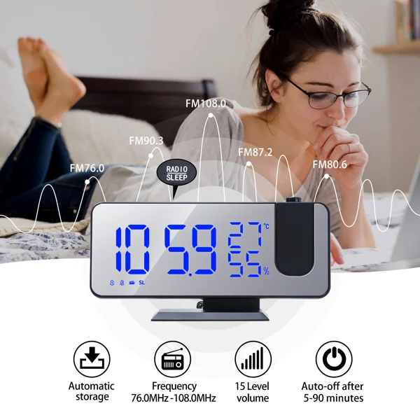 Retail box and alarm clock shown together for packaging reference