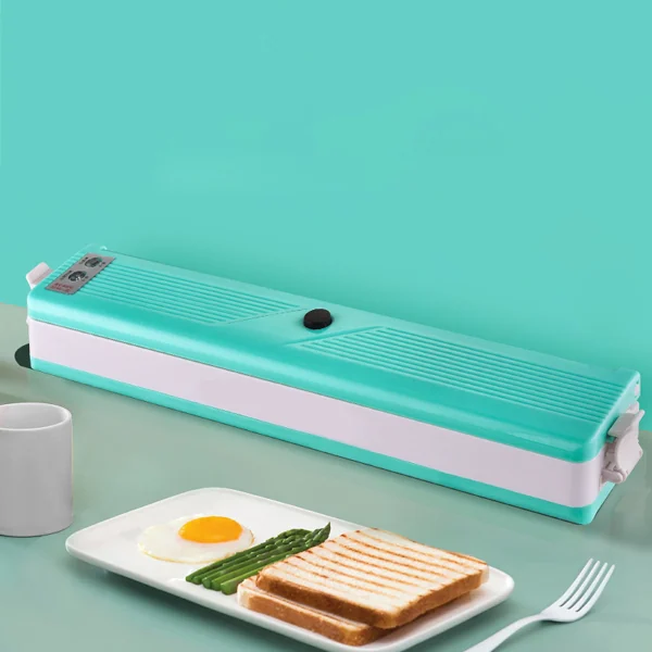 Vacuum sealer next to a bag of coffee and a container of dried herbs