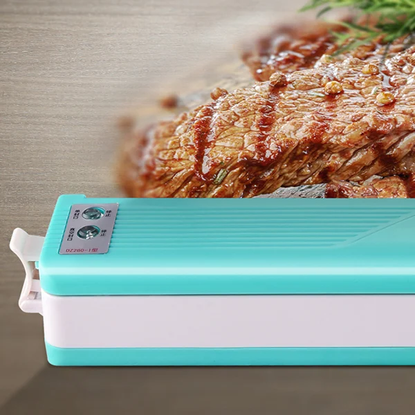 Retail carton and vacuum sealer shown together for packaging reference