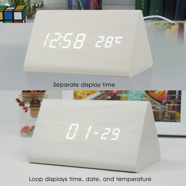 Back view of the clock showing the USB port and battery compartment cover