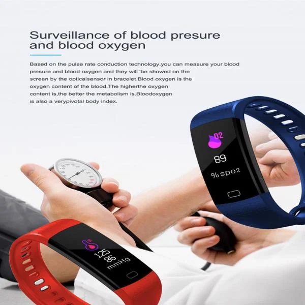 Smartwatch displaying blood oxygen and heart rate metrics alongside a manual blood pressure monitor.