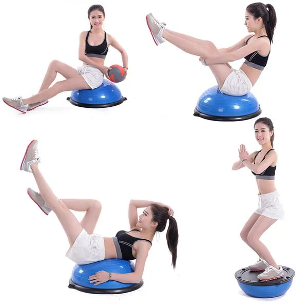 Person standing on the hemisphere to demonstrate balance and posture correction