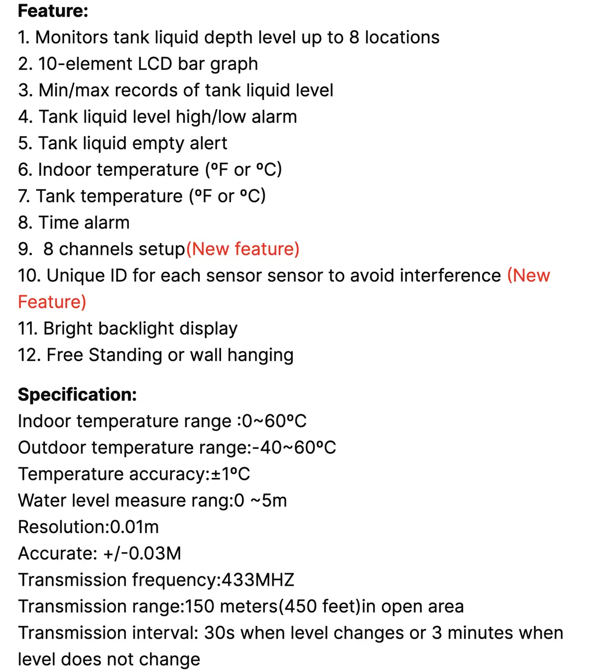 FT-0024 8 or 16 channel Wireless Ultrasonic Tank Liquid Level Meter - view 11