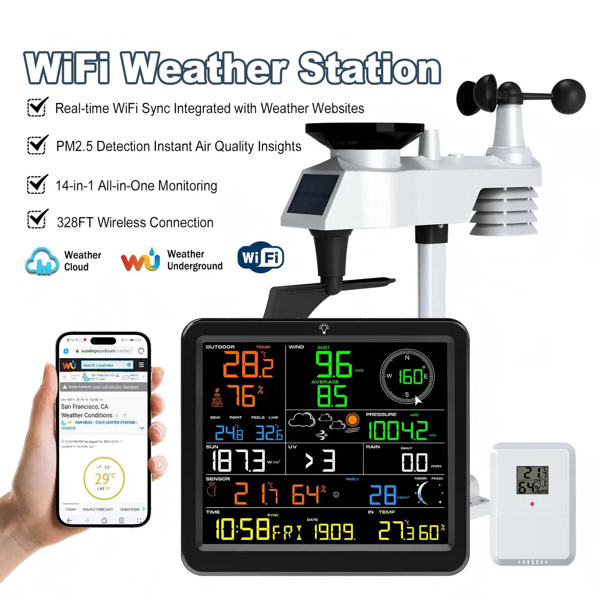 FT0390 WIFI Large Screen Professional Weather Station with PM2.5 - view 4