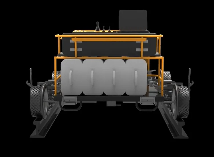 UR18-D vehicle in operation on curved track with safety devices visible