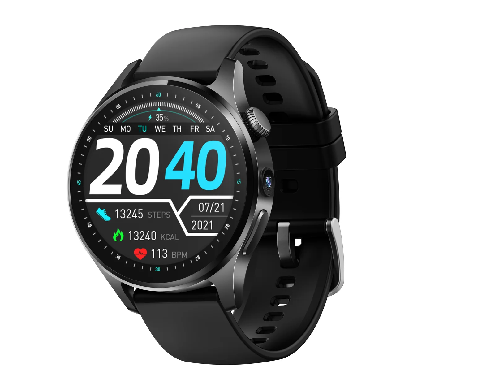 Round 4G SIM Card Android GPS ECG SpO2 Heart Rate Infrared Body Temperature Digital Smart Health Watch