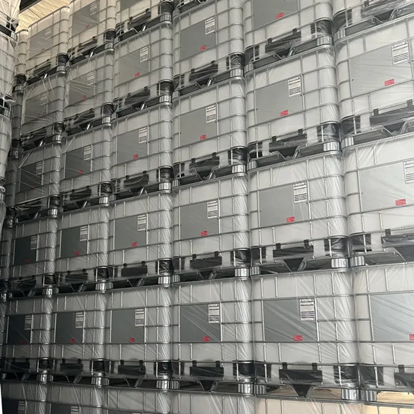 1000L IBC containers stacked in a warehouse