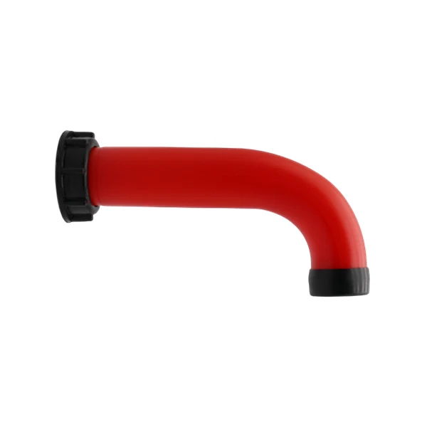 Red HDPE IBC extension spout with S60x6 buttress nut