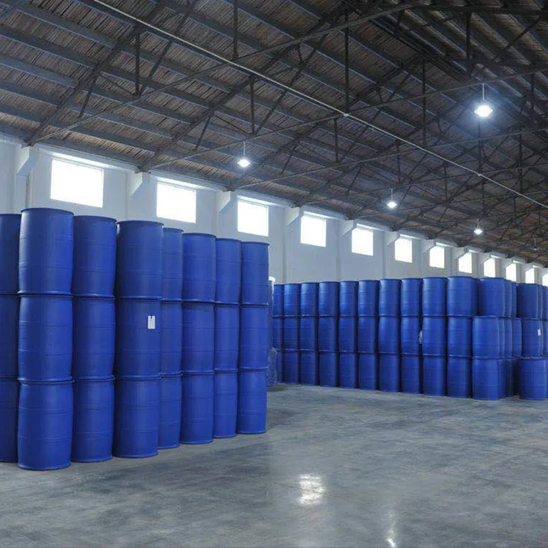 Closed top plastic drums stacked on a pallet