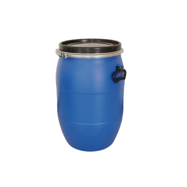 50 litre blue open top plastic drum with two handles