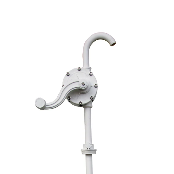 Rotary drum pump crank handle and outlet spout