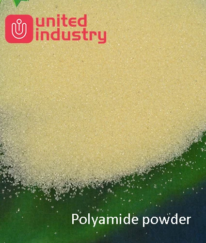 Polyamide hot melt adhesive powder on a green background