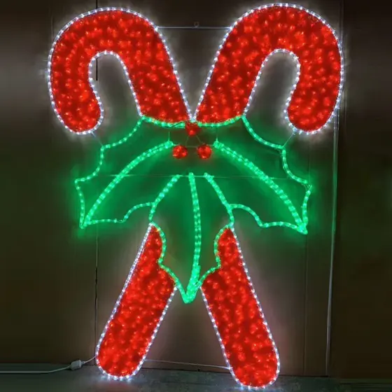 Candy Cane and Holly Motif Light